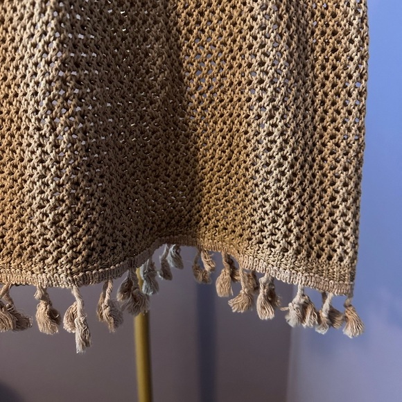 Knit Swimsuit Cover Up Fringe Tassel Skirt Taupe Brown M XS - Picture 3 of 4